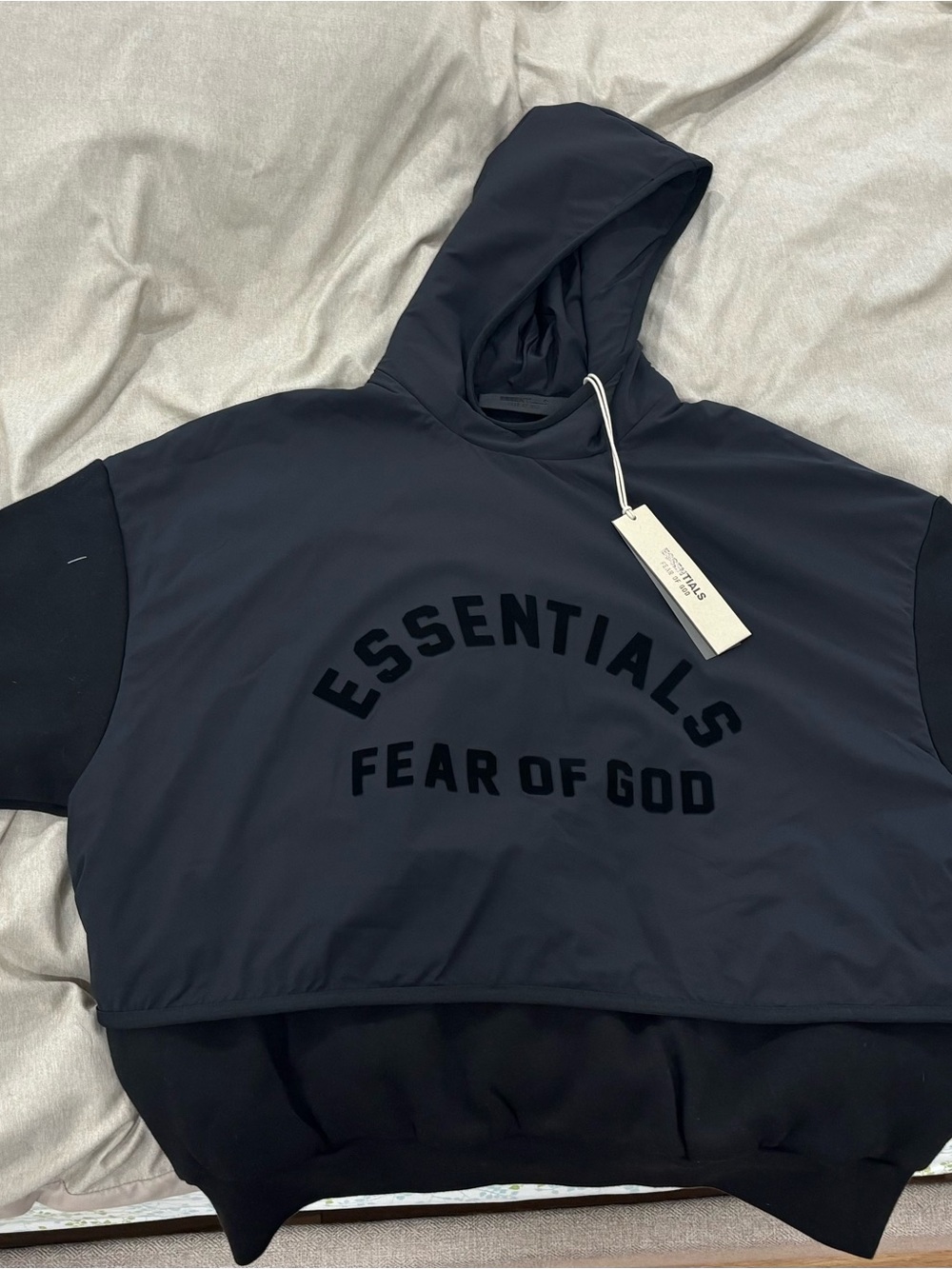 Fear of God Essentials Nylon/Fleece Black Hoodie